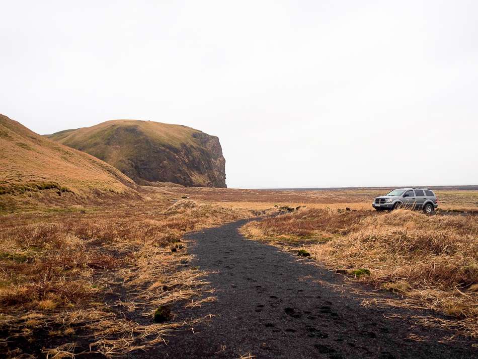 Driving down a side road with a campervan in Iceland