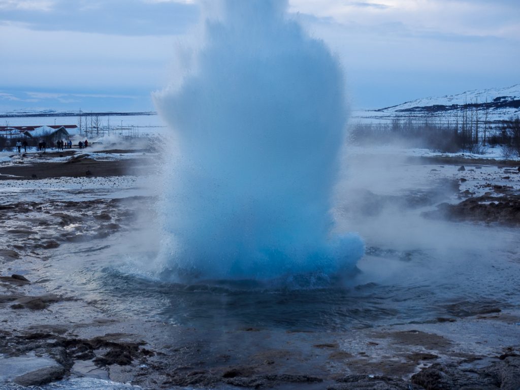 Strokkur Geyser erupting in Iceland