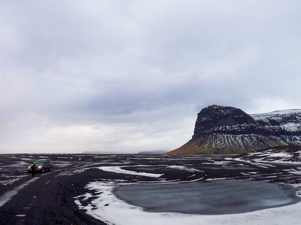 A campervan on a road in Iceland