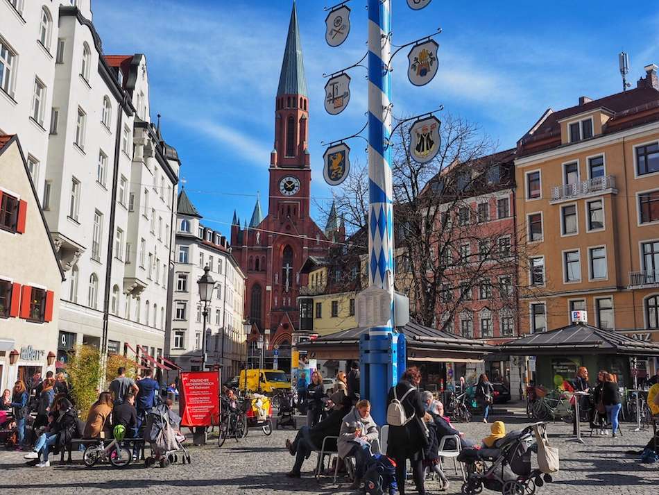Haidhausen-Wienerplatz-Bavarian-May-pole-church-Munich-Germany