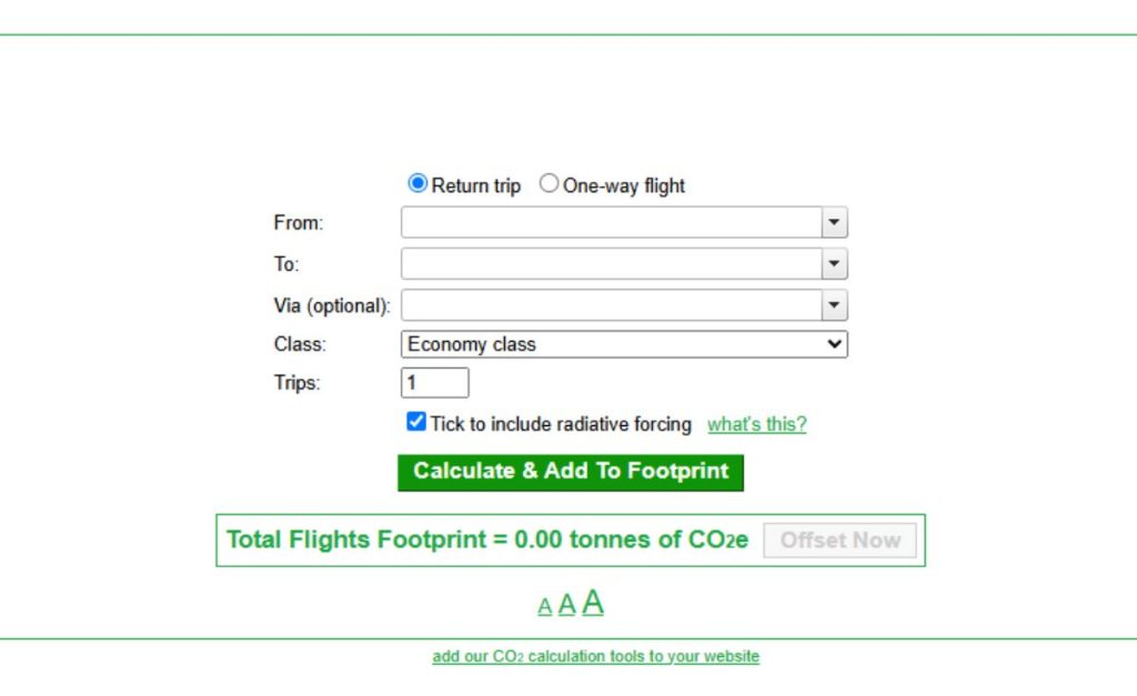 A screenshot of a carbon calculator tool available online.