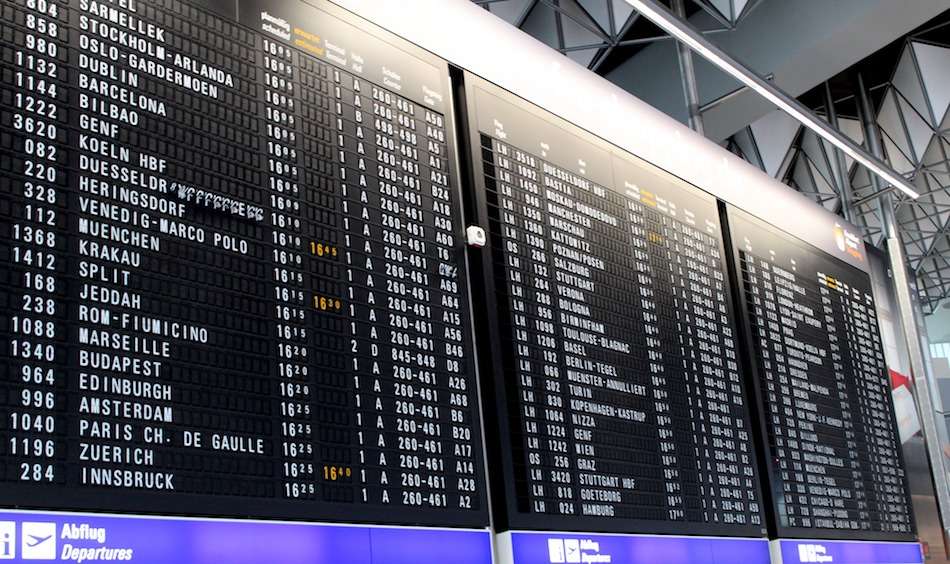 International departure board at an airport.