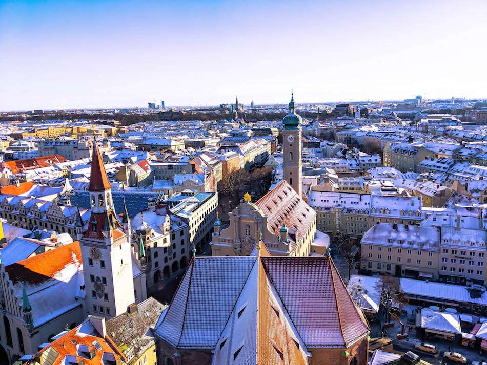 Things to do in Munich in the Winter. Munich, Germany bird's eye view of the city in winter.