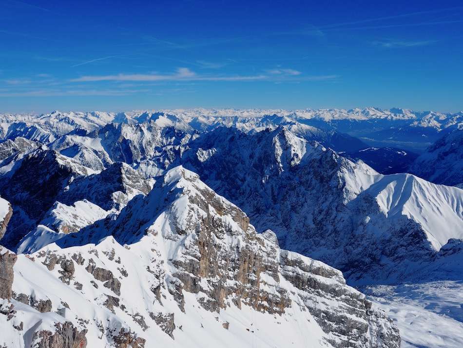 Things to do in Munich in the Winter. View from Zugspitze, Germany's highest peak in winter.