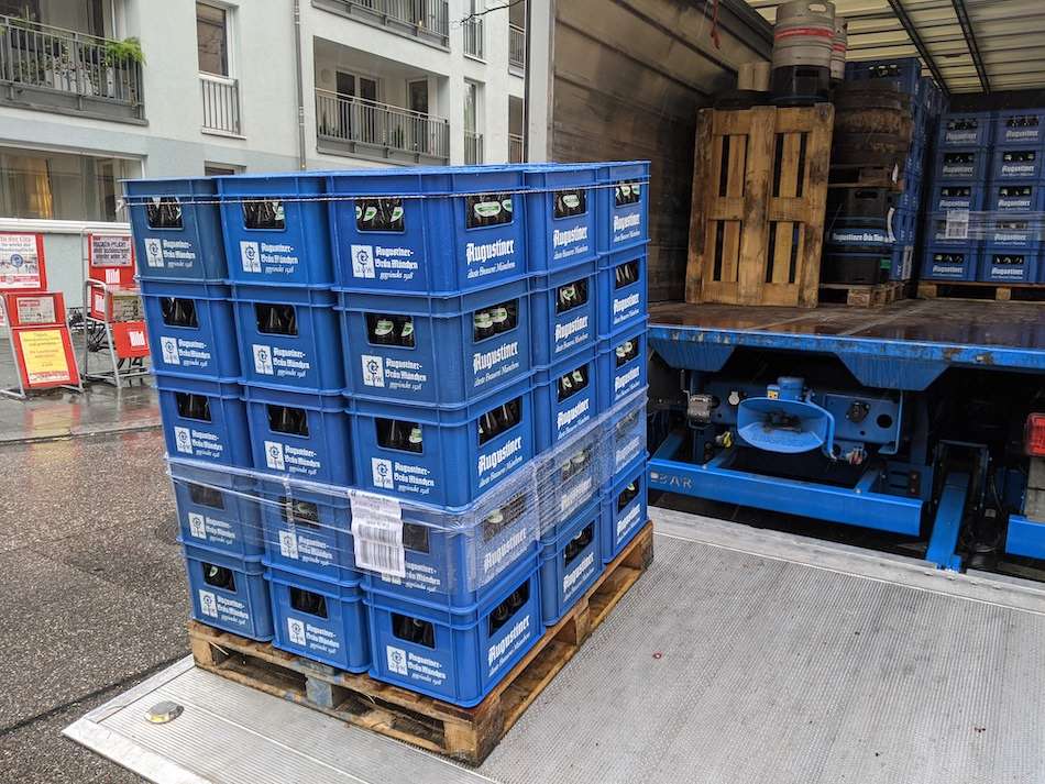 Crates of German beer ready for recycling