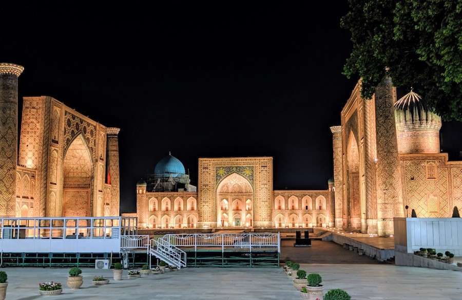 Registan Samarkand at night