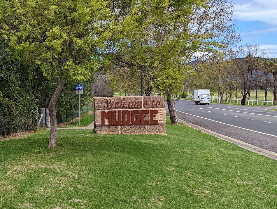 Welcome sign for Mudgee wine region, Australia