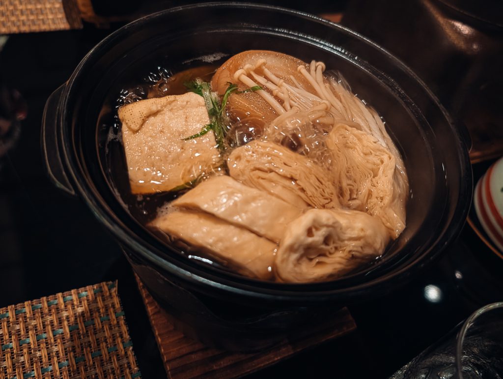 Vegan tofu and mushrooom soup in Japan