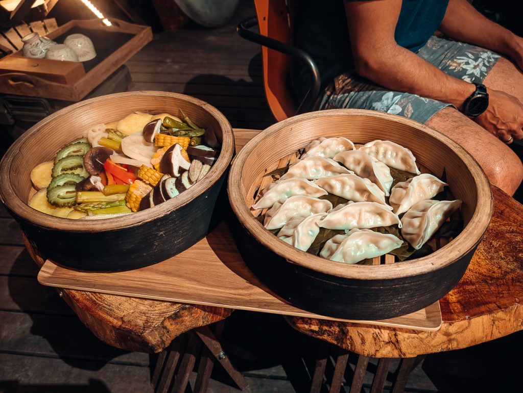 vegan dumplings and vegetables Okinawa Japan