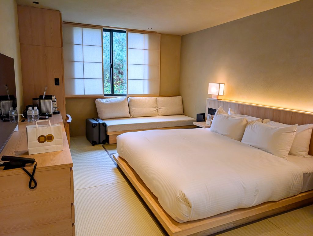 The western-style bedroom at IORI Stay Spa in Takayama, Japan.