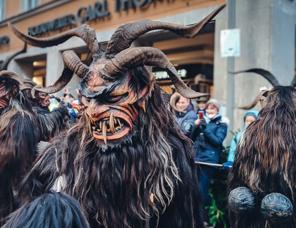 a costumed person depicting Krampus in Munich's Krampus Run