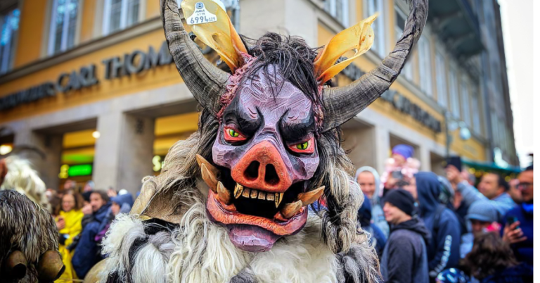 A devilish costumed person resembling Krampus - Everything you need to know about Munich's Krampus Run