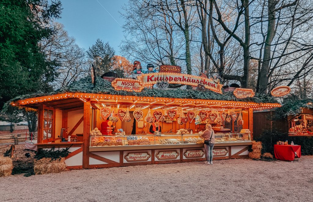 Food vendor selling roasted and sweet nuts at the Regensburg Christmas market