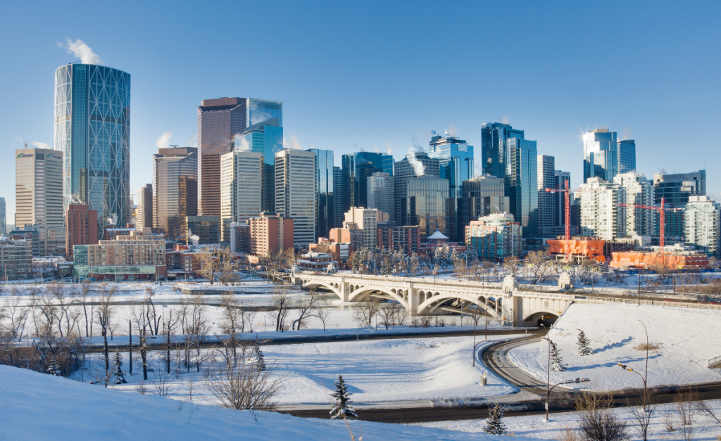 downtown Calgary skyline in winter