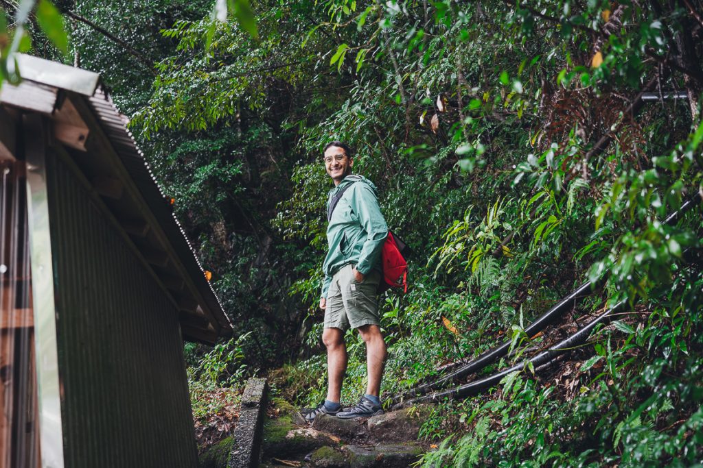 Ganesh stands on a stone staircase leading up to the Kumano Kodo trail