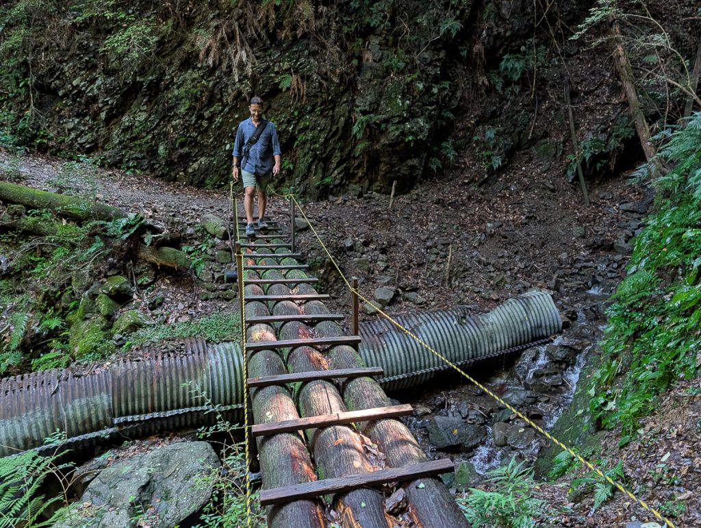 Crossing a bridge on the trail on the Kumano Kodo