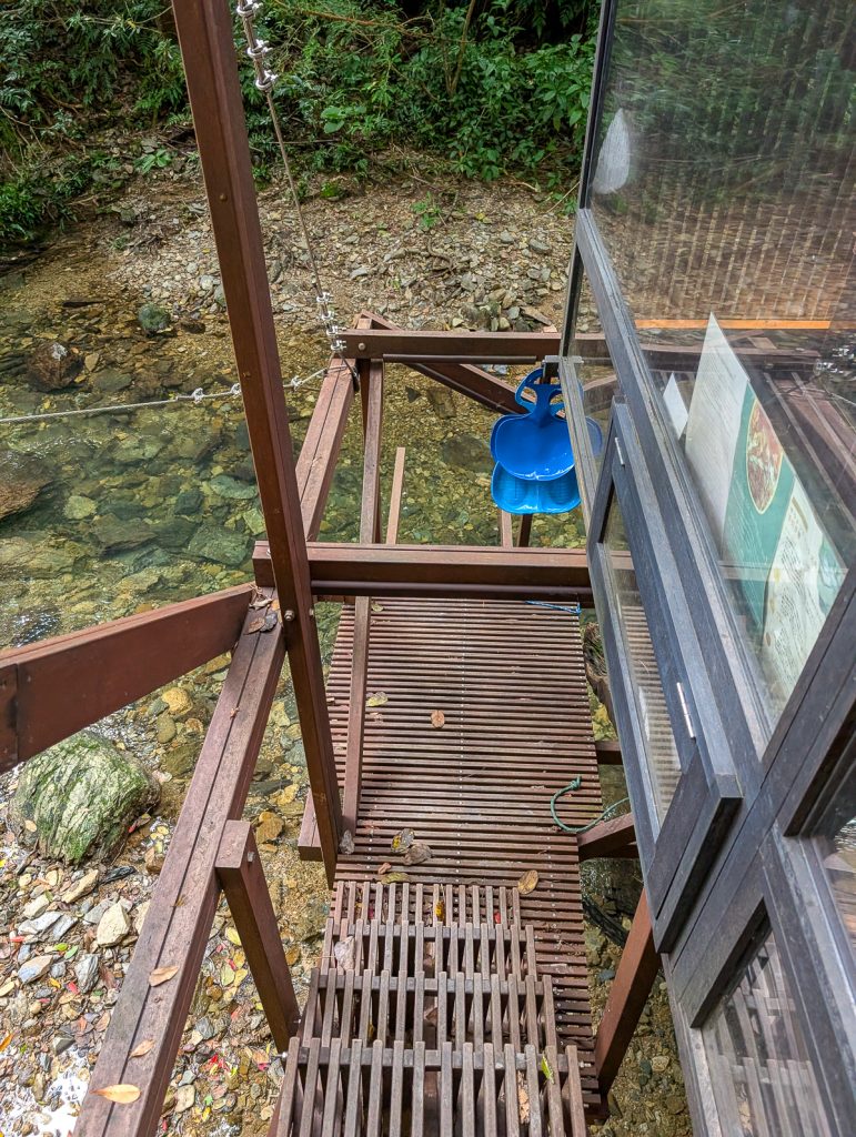steps from a sauna into a river at Treeful Treehouse