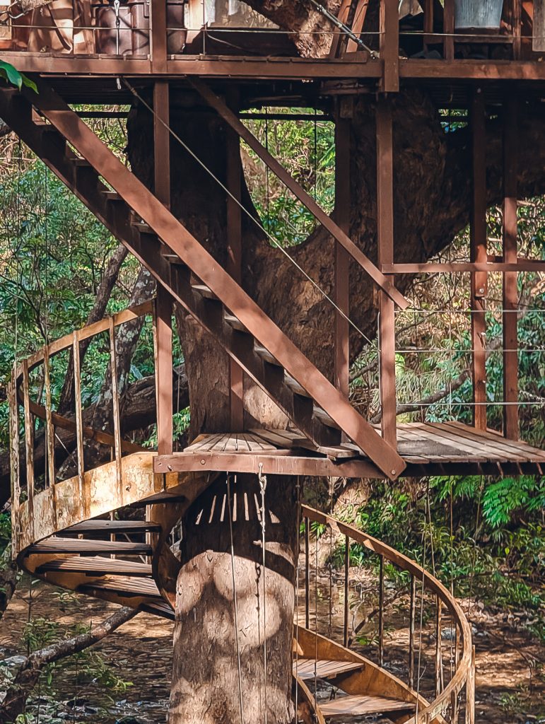 a sustainable wood spiral staircase
