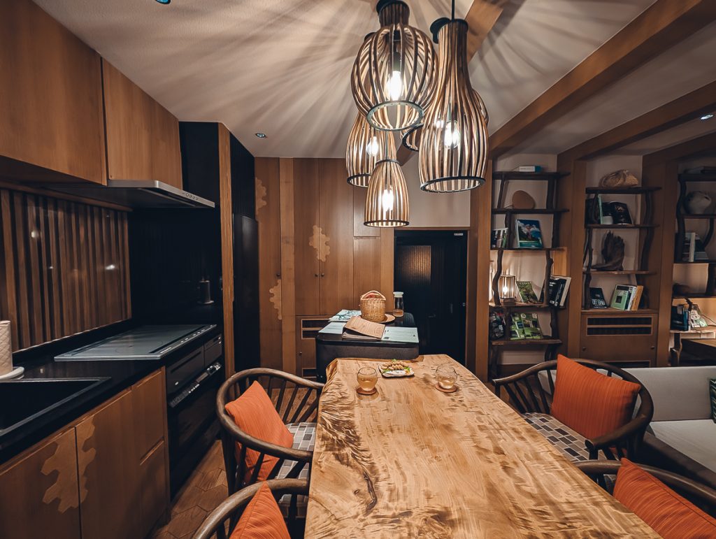 Kitchen in a wooden home at Treeful Treehouse