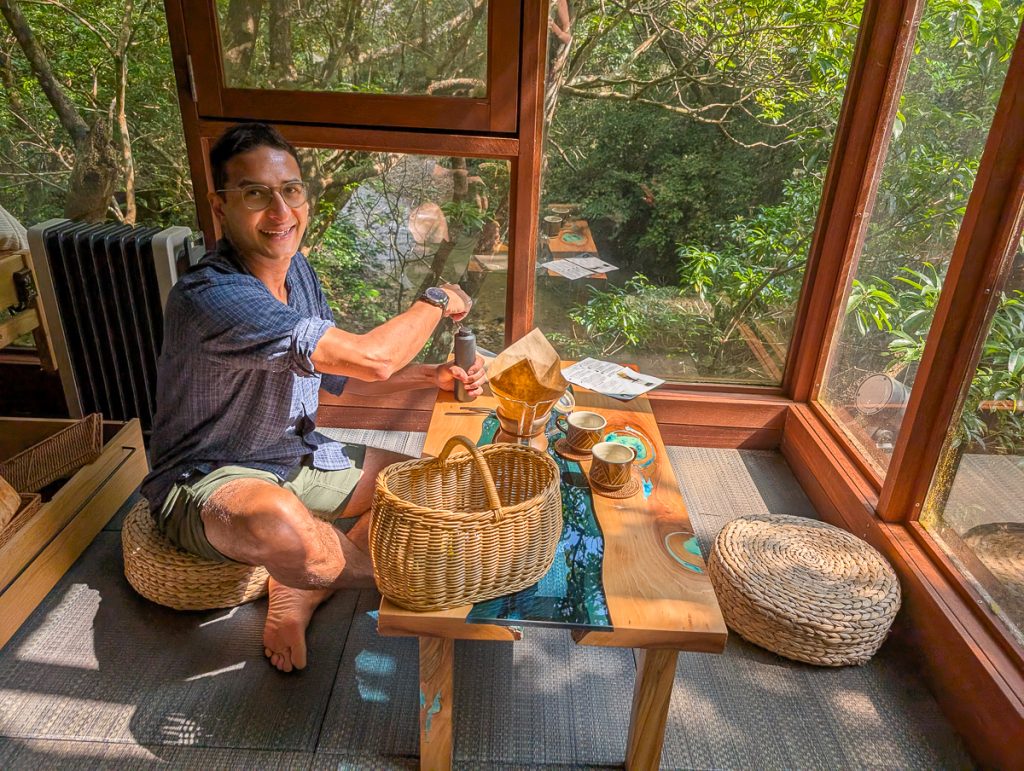 Ganesh making coffee in a treehouse