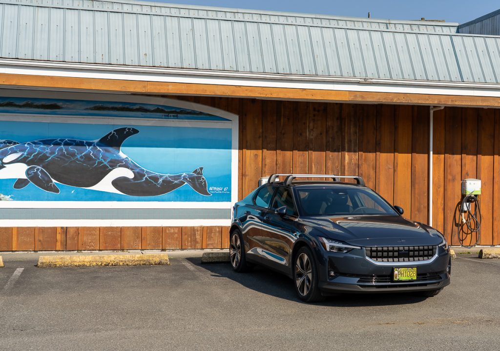 a polestar EV charges in a remote community Port Hardy