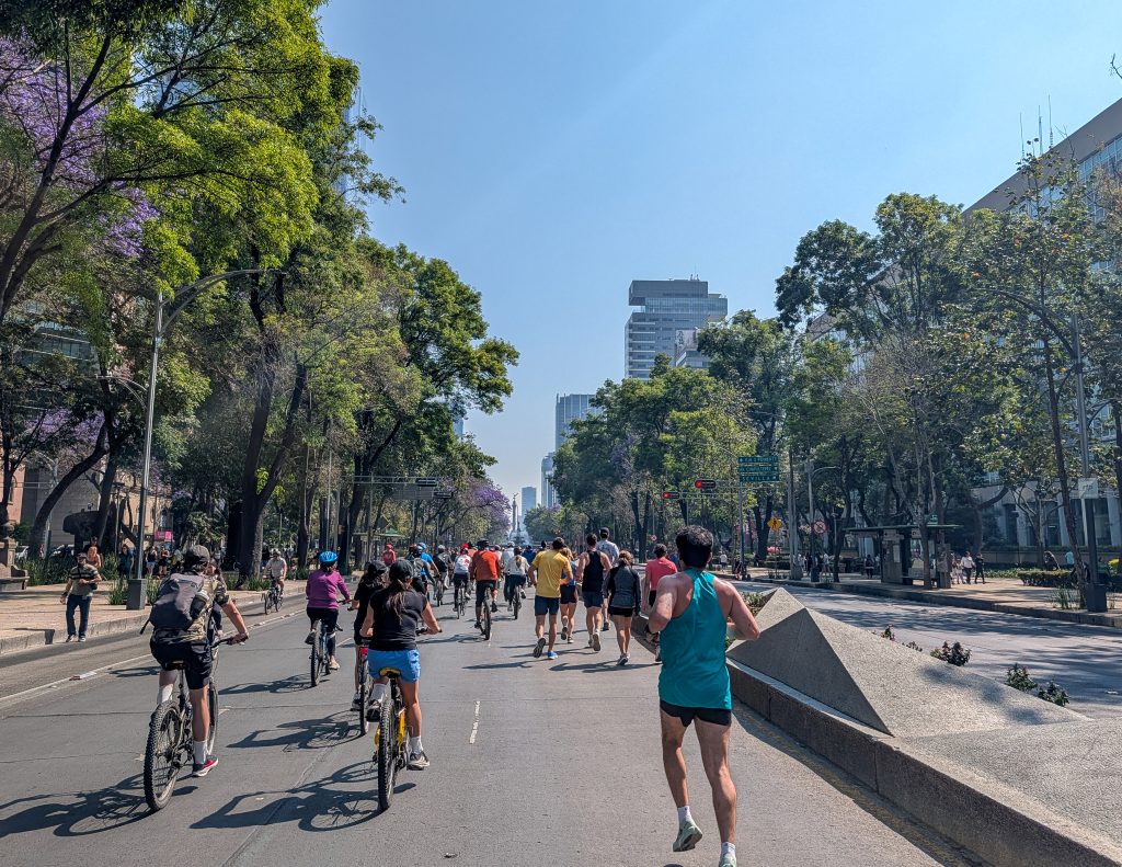 people running and biking along Mexico City's pedestrian roads