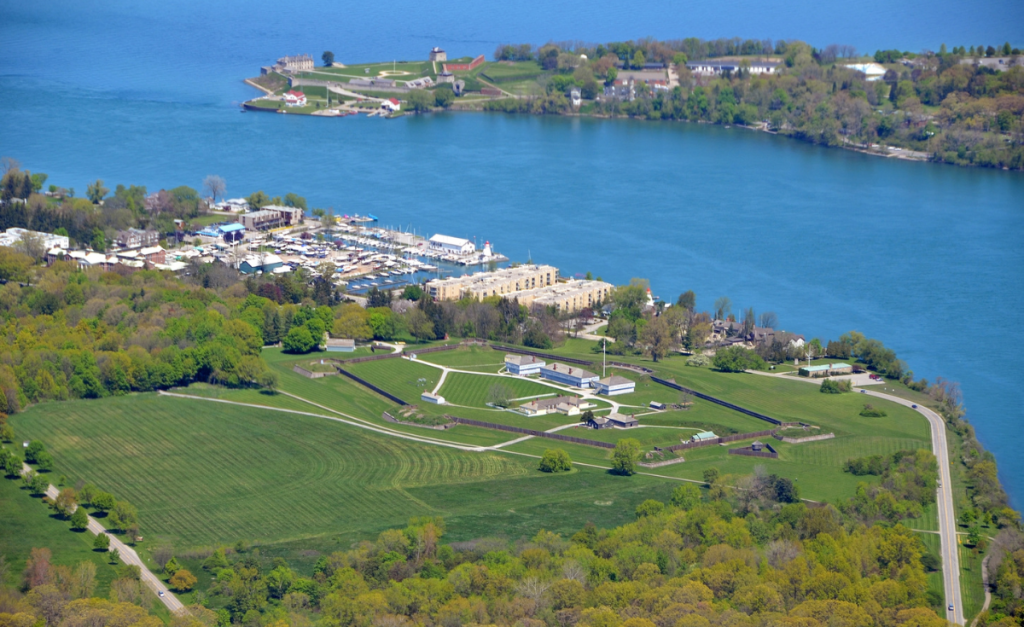 A small marina and vineyard seen from the air at Niagara-on-the-Lake.