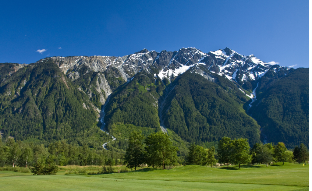 Mountains with valley below. Pemberton, BC