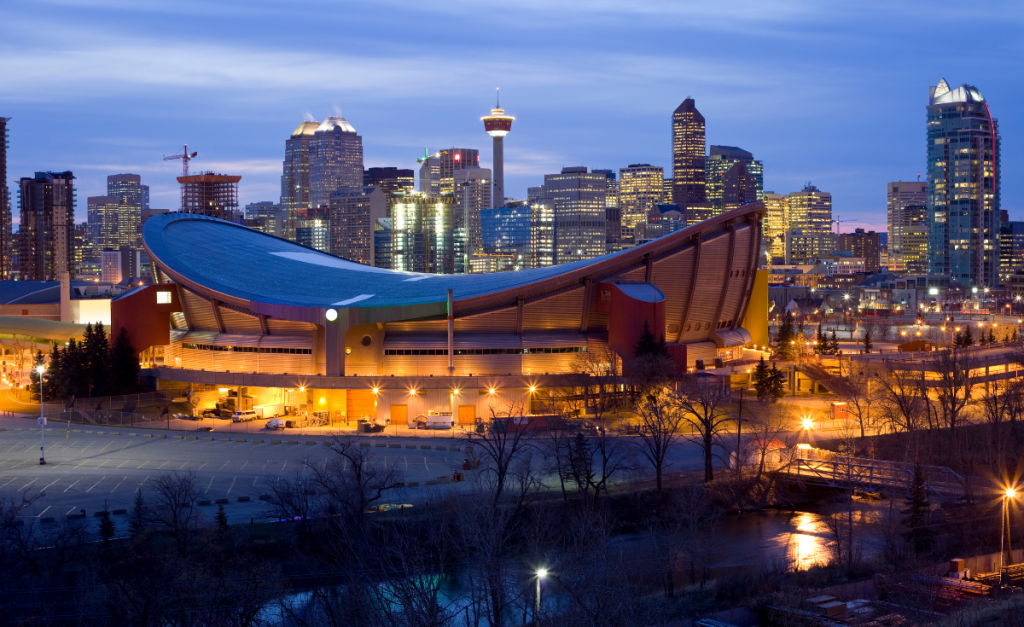 A view of Calgary at night from the Scotsman Hill 