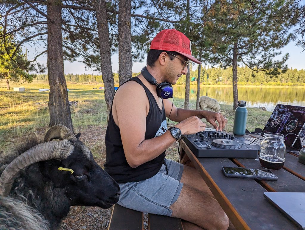 Ganesh DJing with sheep
