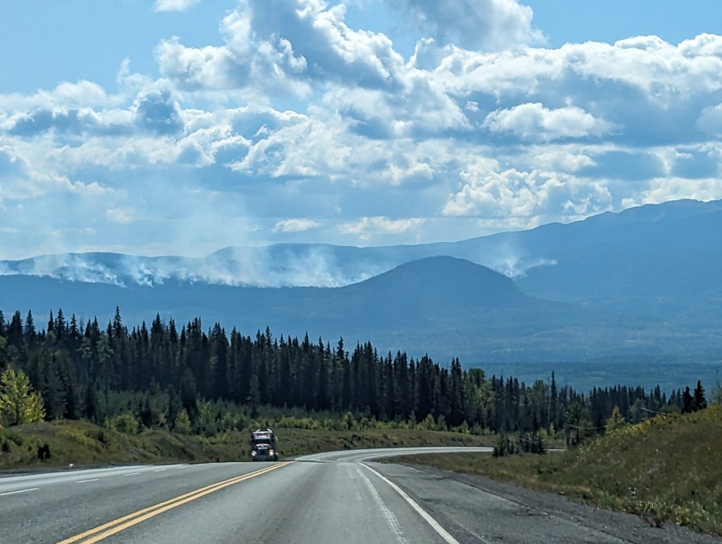 Highway 16 British Columbia forest fire in the hills