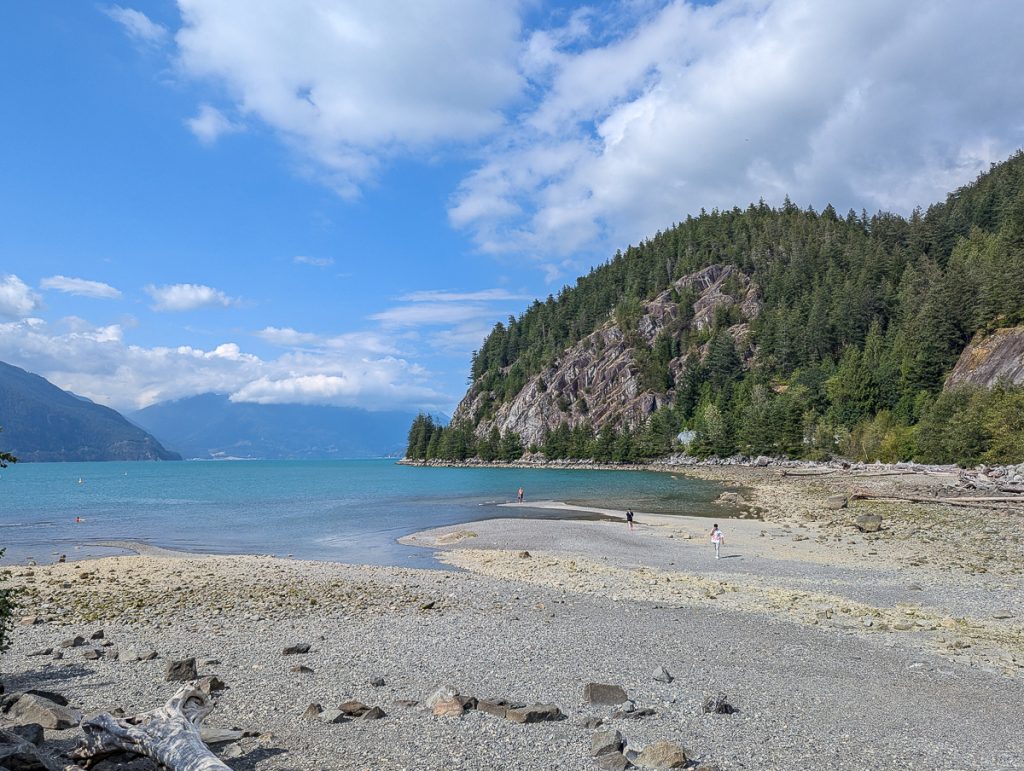 Porteau Cove stunning beach and mountains. Sea to Sky Highway