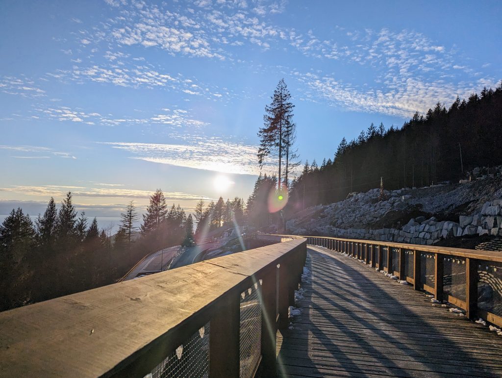 A trestle bridge going off into the sunset at Cypress Lookout Trestle Bridge