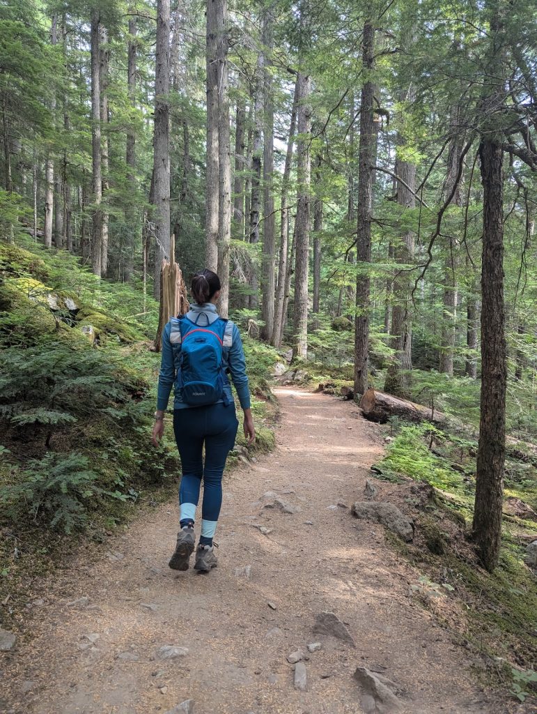 A woman hiking in whistler interpretive forest