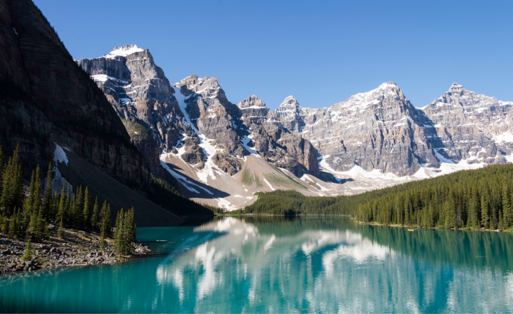 Moraine Lake in Banff National Park glacial blue lake with jagged mountains