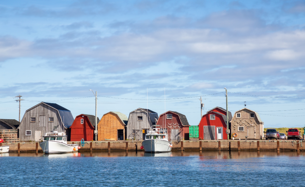 Colorful houses on the coast in Prince Edward Island