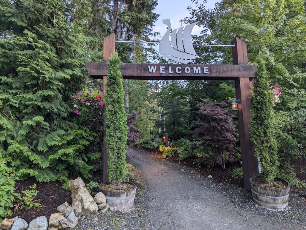 Entrance to a luxury forest spa Scandanave Spa