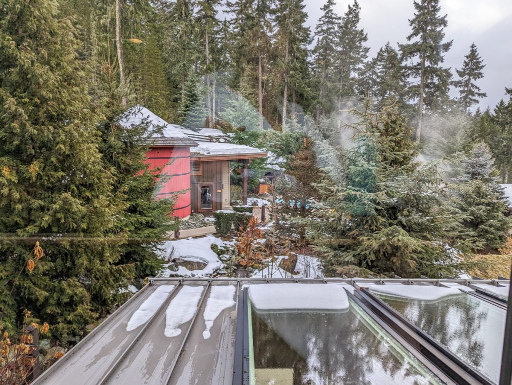 Entrance to a luxury forest spa Scandanave Spa