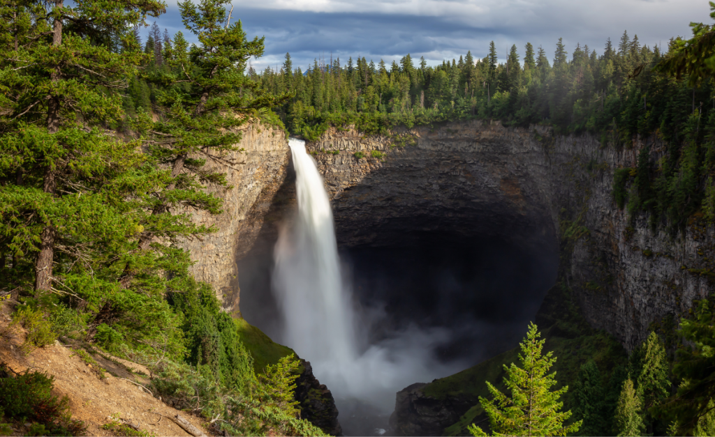 Wells Gray Waterfall cascading down a cliff