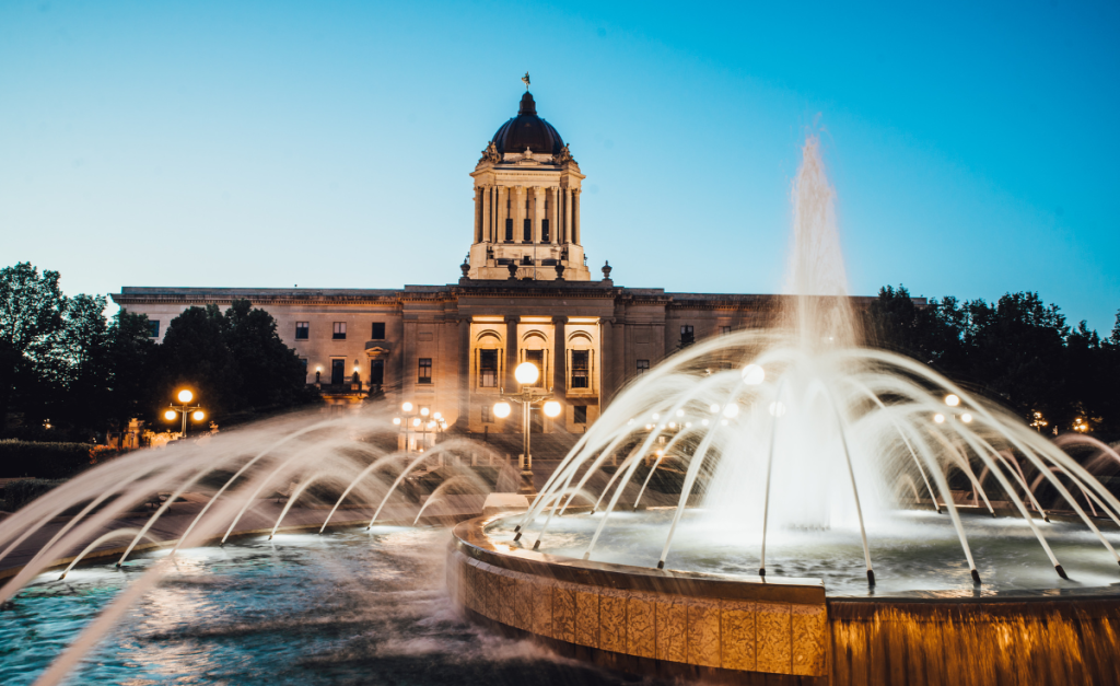Winnipeg Government building with a fountain in front